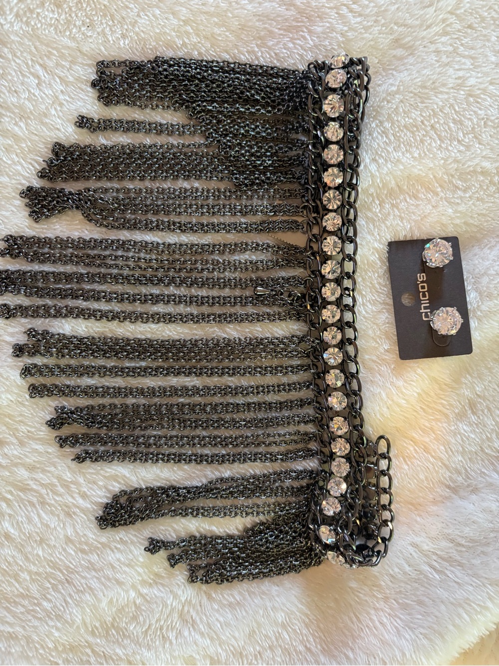 Chico's Gunmetal Fringe Belt with Crystal Accents - Picture 2 of 3